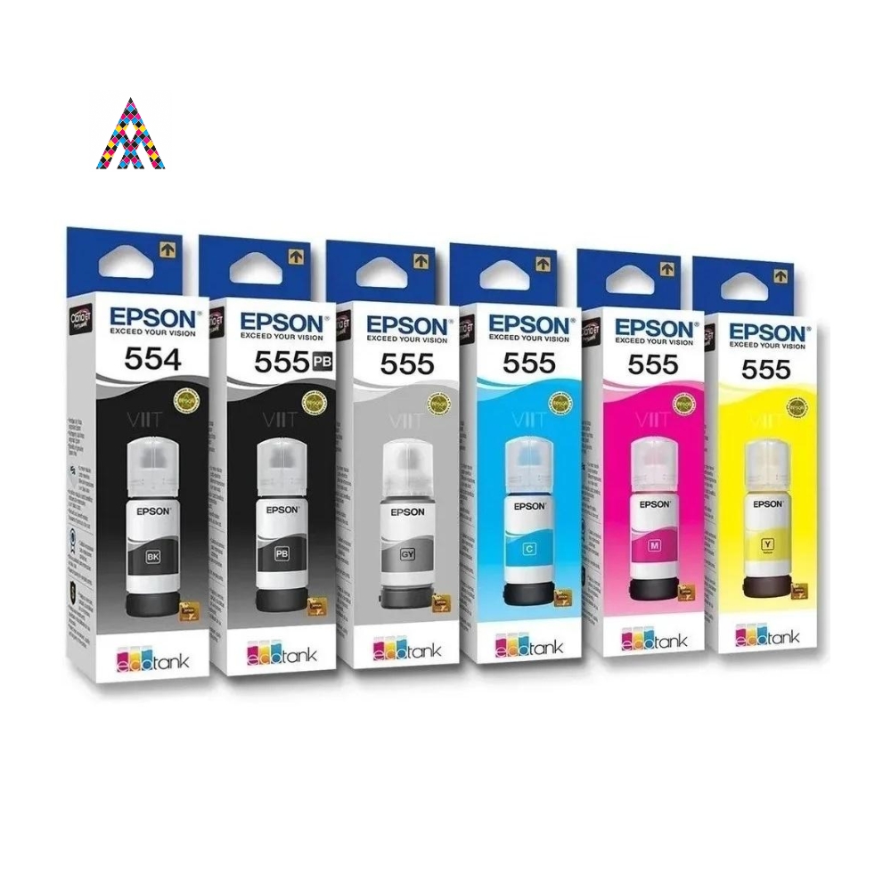 Tintas Epson 555 – Pack Completo y Botellas Individuales (Negro, Negro Photo, Gris, Cian, Magenta y Amarillo)